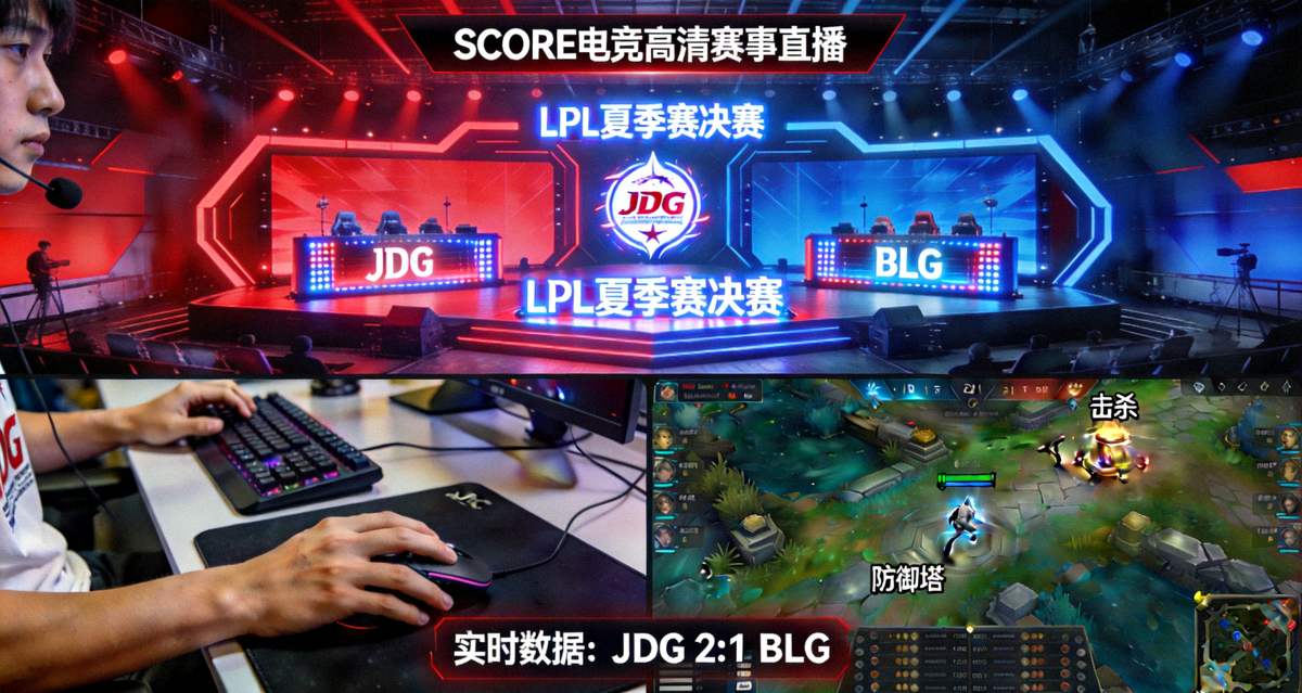 SCORE电竞高清赛事直播窗口 - 英雄联盟LPL夏季赛决赛舞台全景与选手对战画面